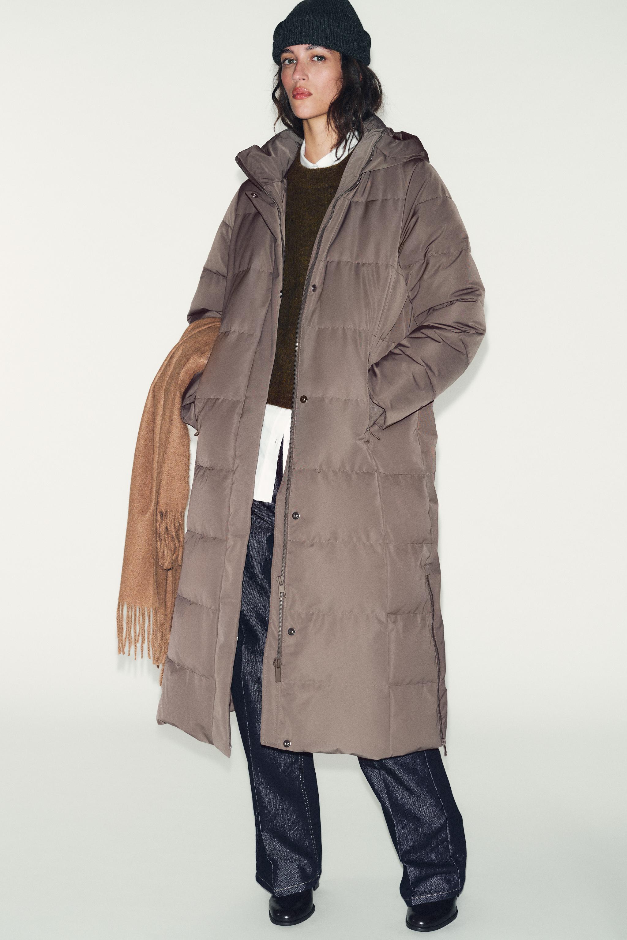 LONG WATER REPELLENT WINDPROOF HOODED PUFFER JACKET